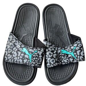 PUMA Black Slip-on Sandals w/Gray Leopard Print Women's Size 9